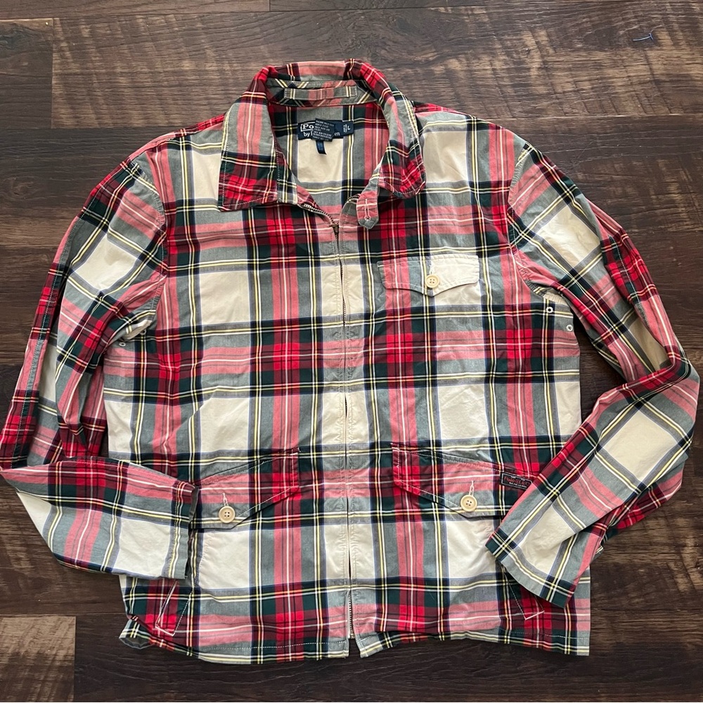 Vintage polo Ralph Lauren tartan plaid full zip cotton utility jacket large